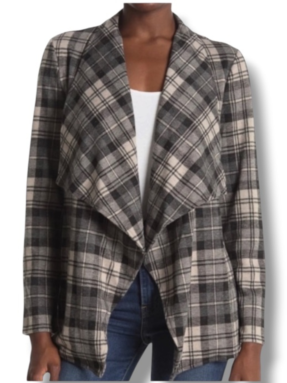 BB Dakota Women’s Plaid Preppy Draped Cardigan Fall Fashion Jacket Sweater